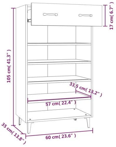 vidaXL Botník lesklý biely 60x35x105 cm spracované drevo-