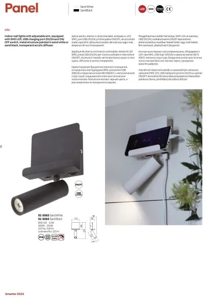 Redo 01-3083 - LED Nástenné bodové svietidlo PANEL LED/3,5W/230V USB biela