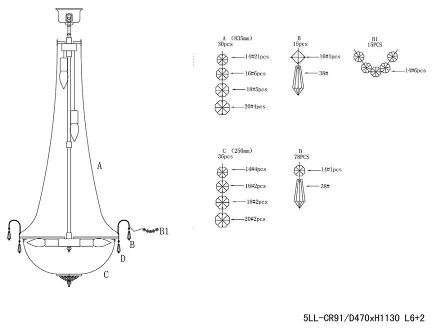 Krištáľ luster do obývačky 50*113