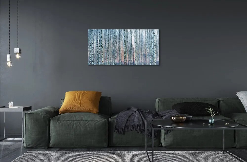 Sklenený obraz Brezového lesa pri západe slnka 100x50 cm