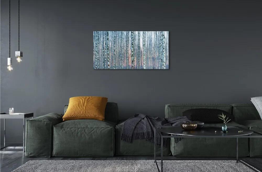 Sklenený obraz Brezového lesa pri západe slnka 120x60 cm