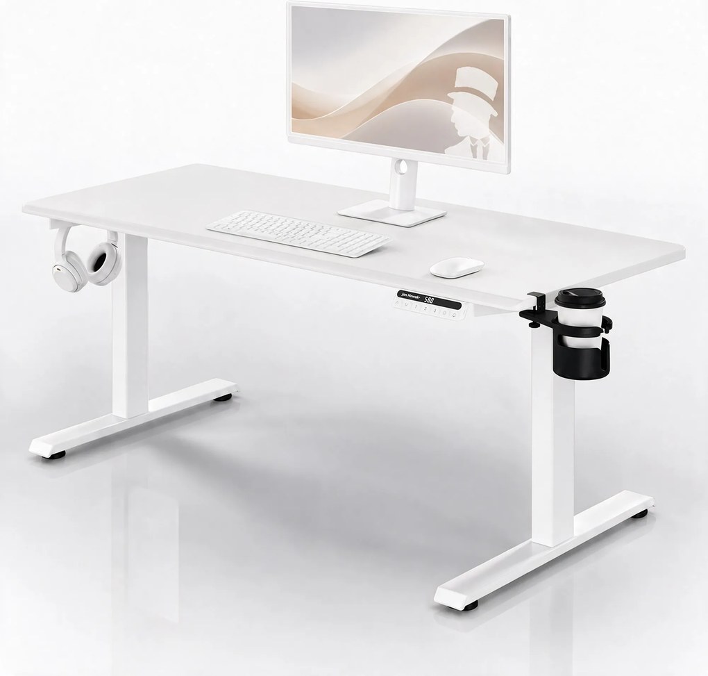 Elektrický stôl s nastaviteľnou výškou ergonomický biely,1600x800 mm: ARIA