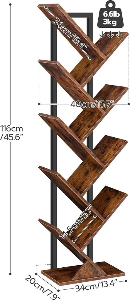 Knihovna Vasagle Mergo 116 cm hnědá