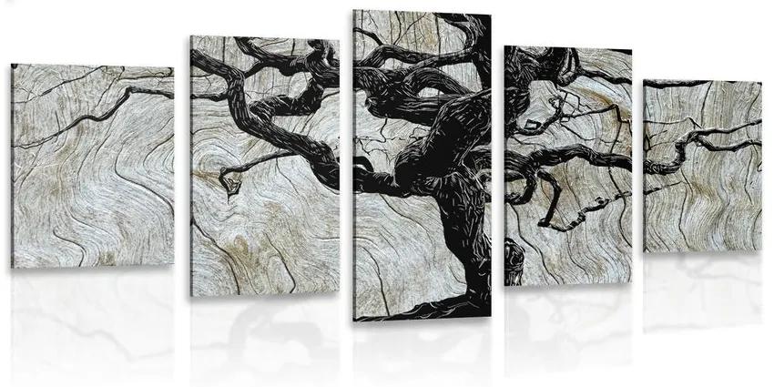5-dielny obraz abstraktný strom na dreve Varianta: 100x50
