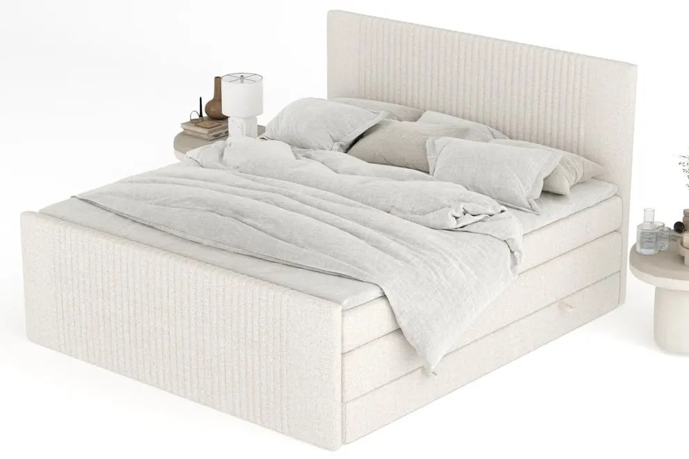 Béžová boxspring posteľ s úložným priestorom 160x200 cm Bergamo – Maison de Rêve