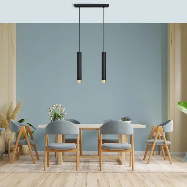 LED Luster na lanku TUBA 2xGU10/4,8W/230V čierna/zlatá