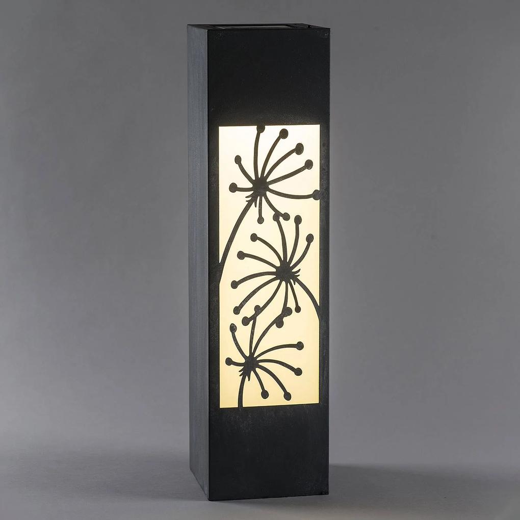 Solárna LED lampa Stĺpik, vzhľad betón, motív kvet