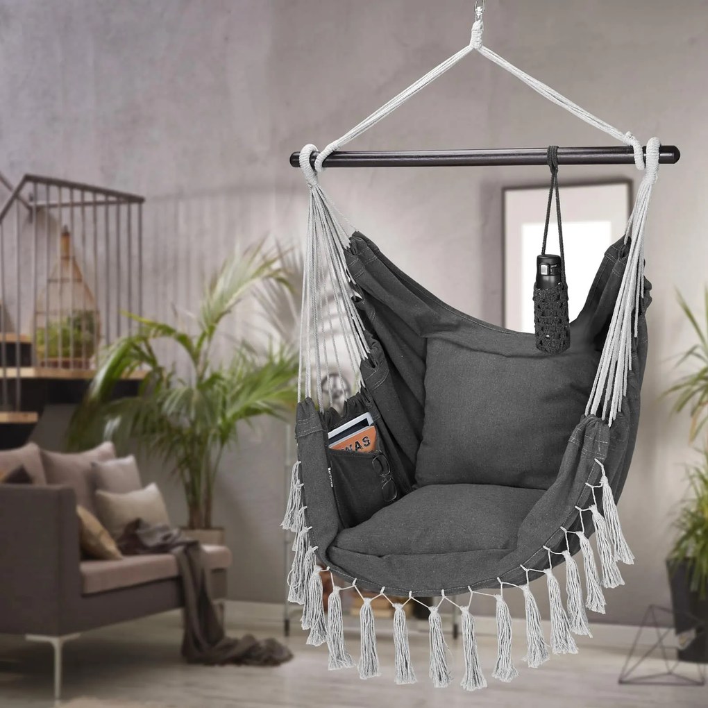 Závesné kreslo MANDY 170x100x150 cm, tmavosivé Detex