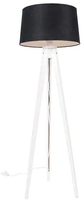 Moderný trojnohý biely s čiernym ľanovým tienidlom 45 cm - Tripod Classic