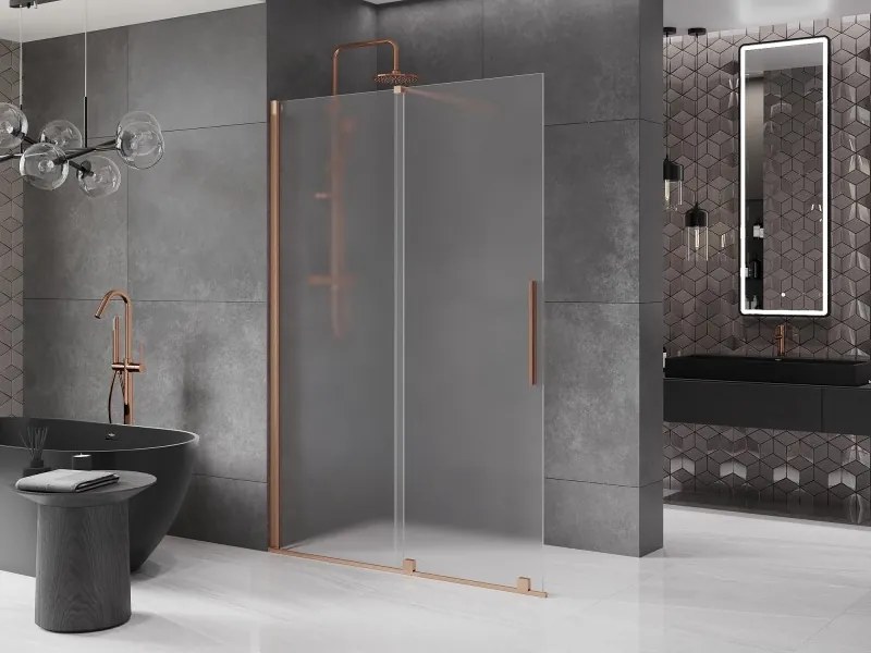 Mexen Velar, sprchová zástena s posuvnými dverami Walk-in 160 x 200 cm, 8mm sklo námraza, medená matná, 871-160-000-33-65