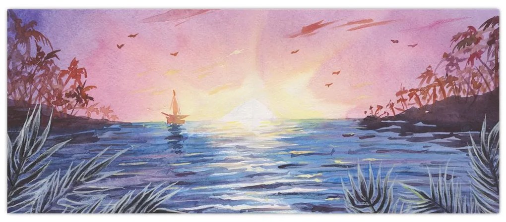 Obrázok - Západ slnka nad vodou, aquarel (120x50 cm)