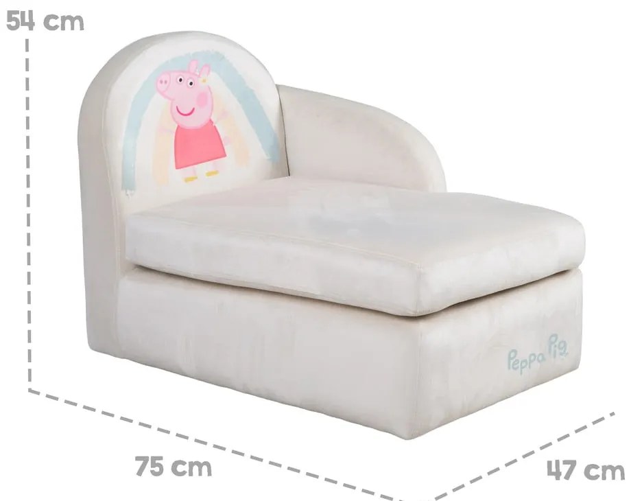 Biela zamatová detská pohovka 75 cm Peppa Pig – Roba