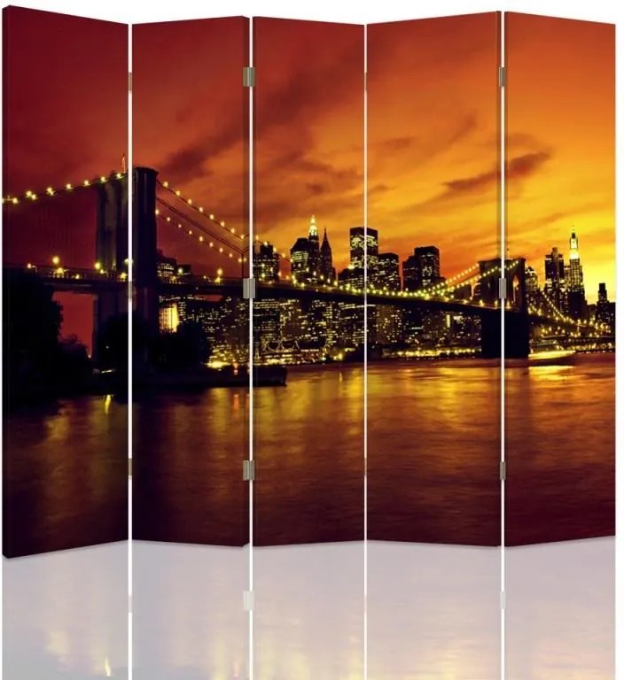 CARO Paraván - Brooklyn Bridge And Manhattan At Sunset | päťdielny | obojstranný 180x150 cm