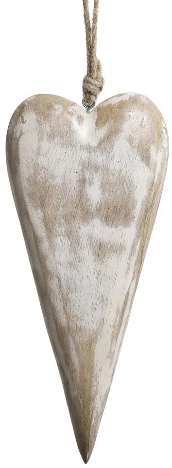 Krémové antik drevené závesné srdce z mangového dreva - 8*2*22 cm
