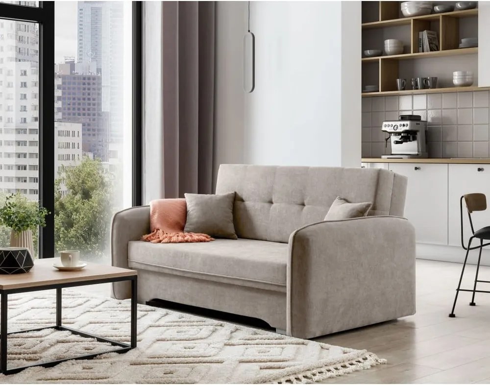 Béžová ženilková rozkladacia/s úložným priestorom pohovka 155 cm Laine – ELTAP