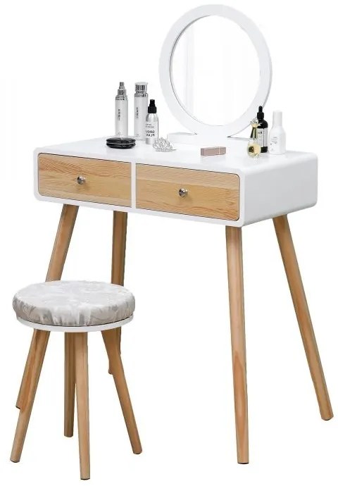 Kozmetický stolík so zrkadlom + stolička ModernHome biely / hnedý