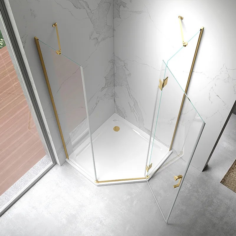 BPS-koupelny Päťuholníkový sprchový kút KZ10A GL BR 80x80 zlatý kartáčovaný/transparent - bez vaničky