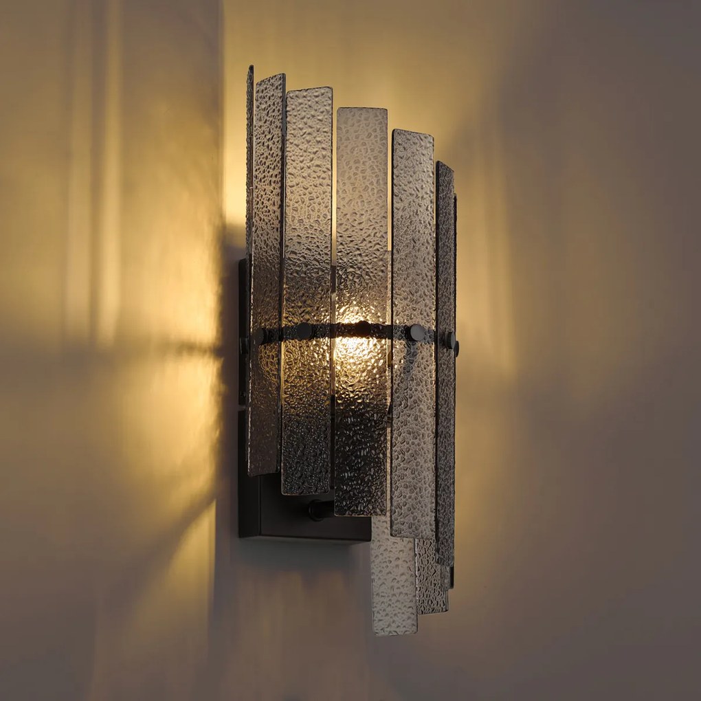 Dizajnová nástenná lampa čierna s dymovým sklom - Versailles