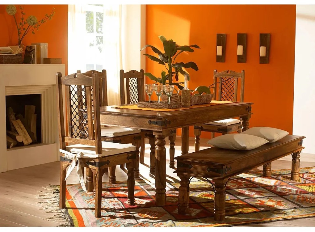 furniture-nabytek.cz - Masivní jídelní sestava Merlin I z palisandru, lakovaná, hnědá – stůl 180x90 cm, lavice a 4 židle