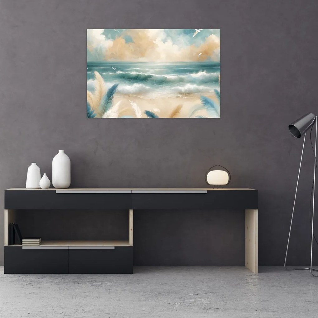 Obraz – Maľovaná pláž v jemných farbách (90x60 cm)