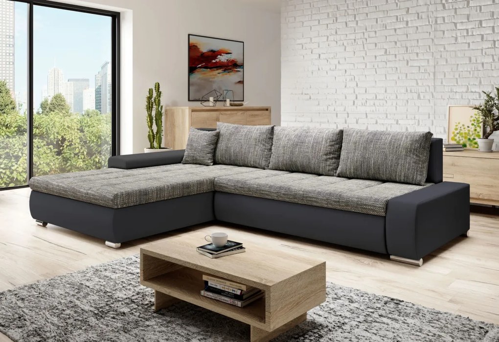 Rohová sedacia súprava TOSCANIA, 297x80x214, berlin 02/čierna ekokoža, pravá