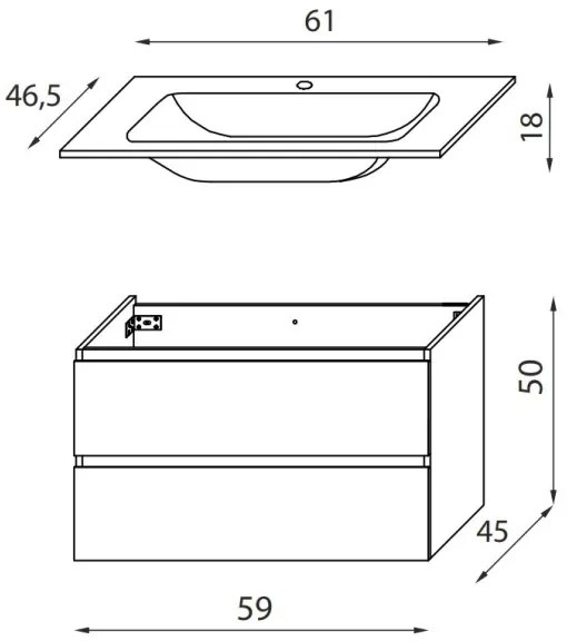 Kúpeľňová skrinka s umývadlom KENWOOD 61 cm biela//čierna