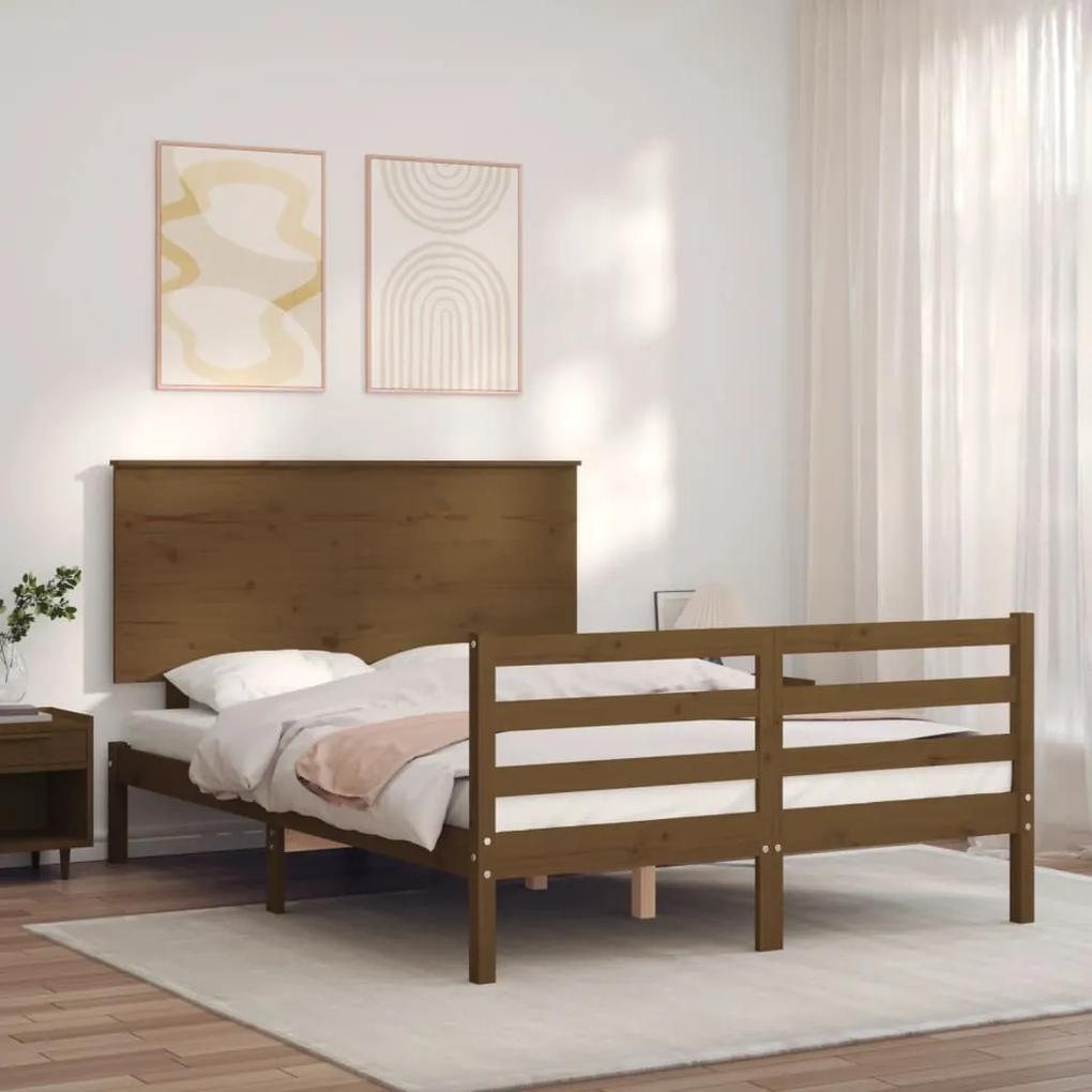 Rám postele s čelom medovohnedý 140x190 cm masívne drevo 3195204