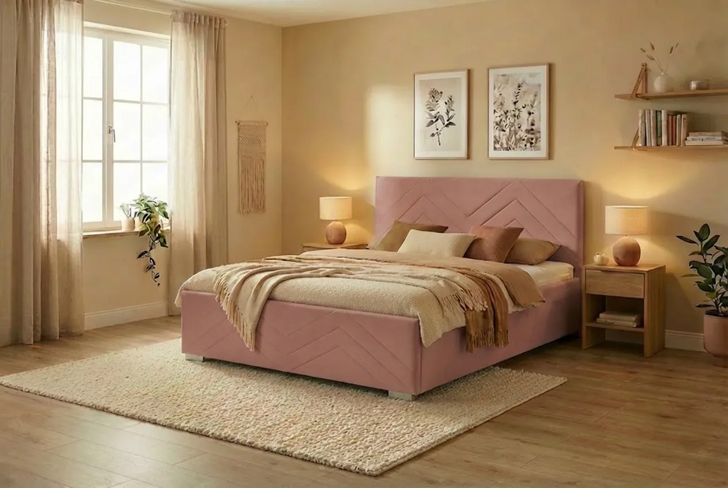 Postel CINDY 180x200 cm Světle růžová S matracom