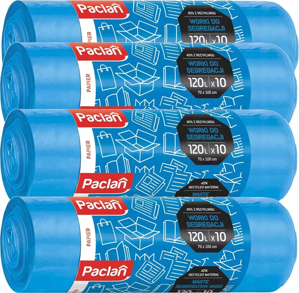 4x vrecia na odpad 120l 10 ks modré na triedenie papiera paclan bag
