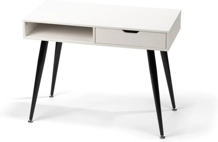 Biely písací stôl s čiernym kovovým podnožím loomi.design Diego, 100 x 50 cm