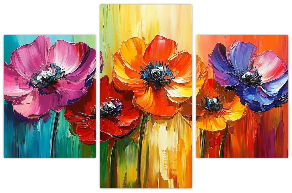 Obraz - Päť pestrofarebných kvetov (90x60 cm)