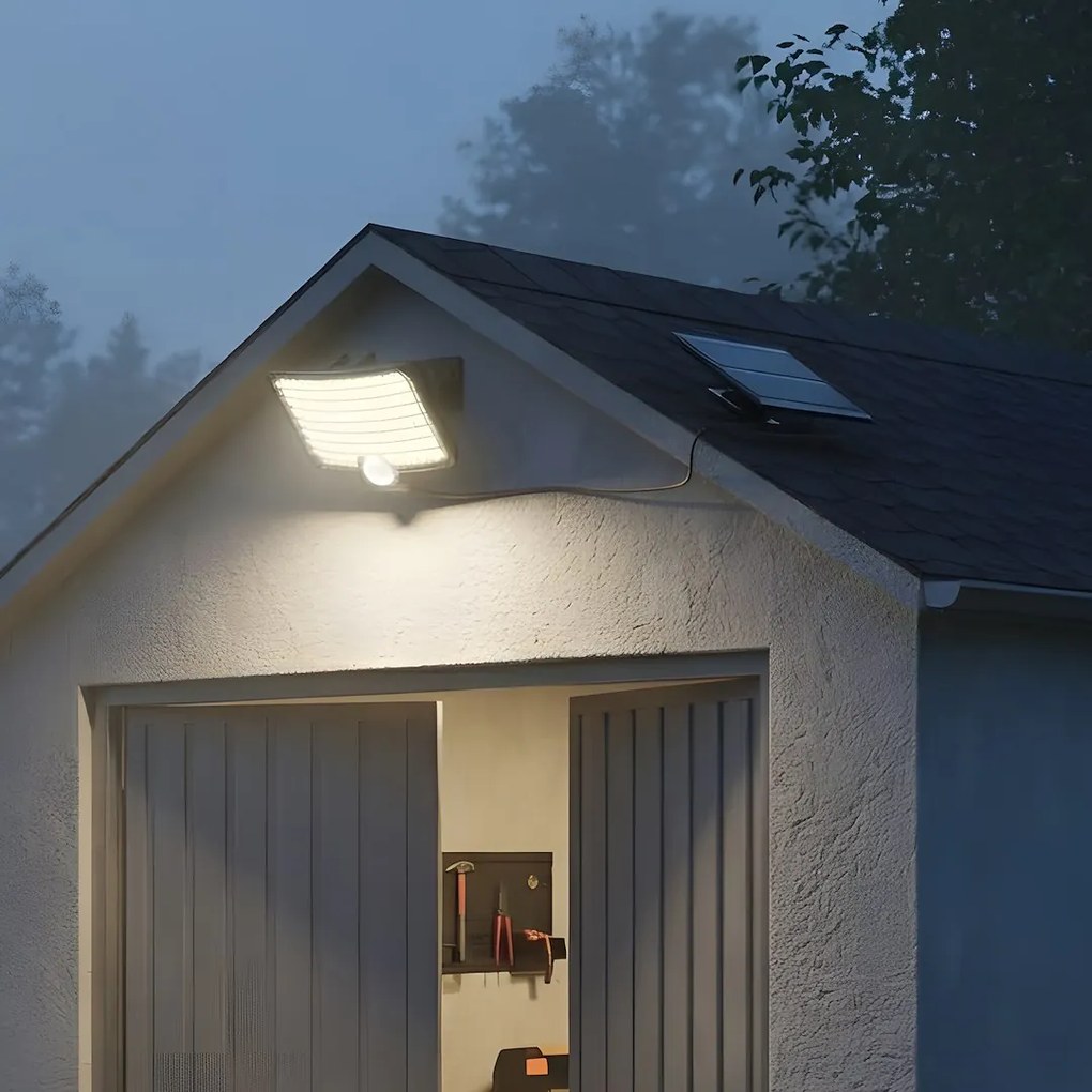 Exteriérové solárne nástenné LED svietidlo Alex, 1x LED 5,5w, čierna, pohybový senzor