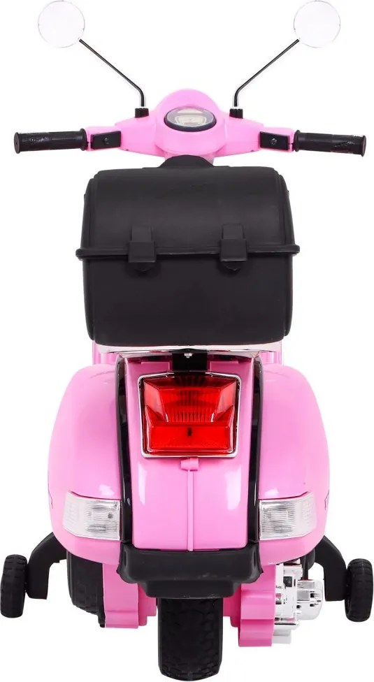 Ramiz Vespa elektrický skúter pre deti Ružová + pomocné kolieska + audio + ekokoža + EVA + pomalý štart