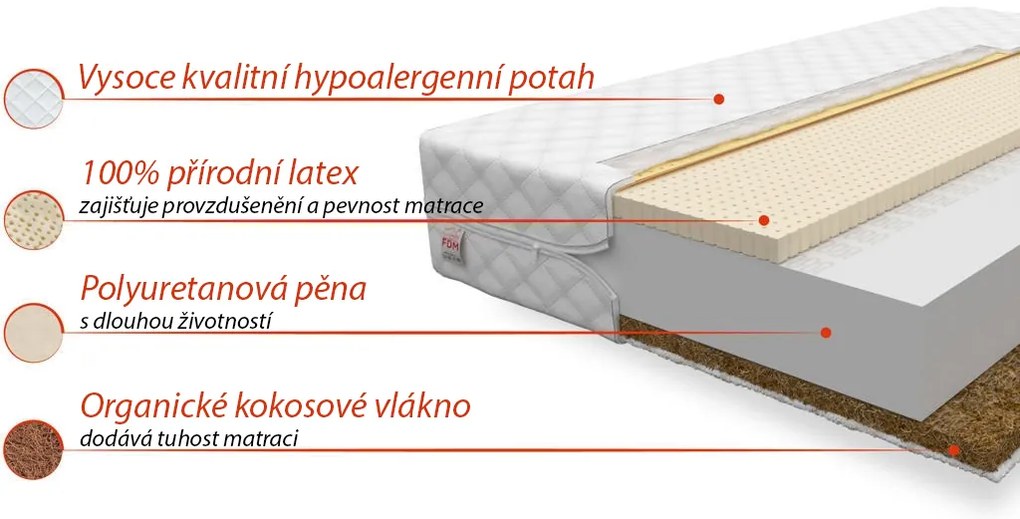 Penový matrac piena 200x120x10 cm - kokos / latex