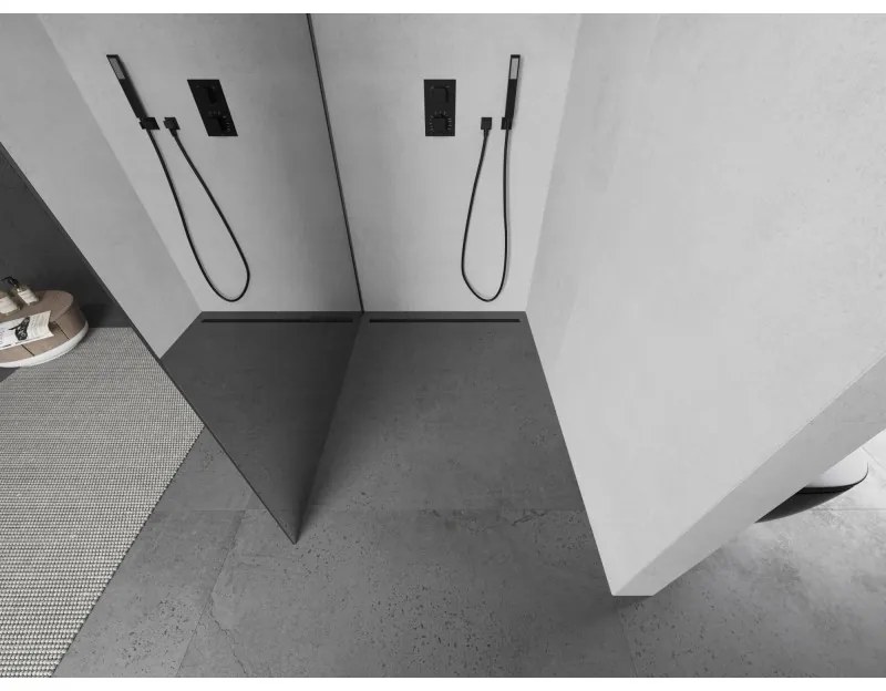 Mexen Kioto L, sprchová zástena Walk-In 70 x 200 cm, 8mm sklo vzor zrkadlo, grafitový profil, 800-070-103-66-50