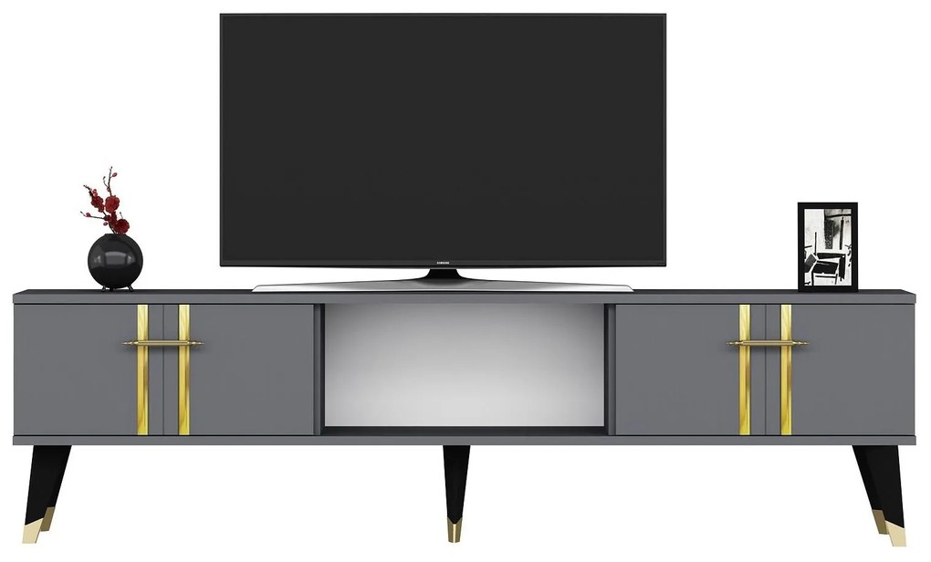 TV stolík/skrinka Pebine 2 (antracit + zlatá) . Akcia -30%. Vlastná spoľahlivá doprava až k Vám domov. 1095305