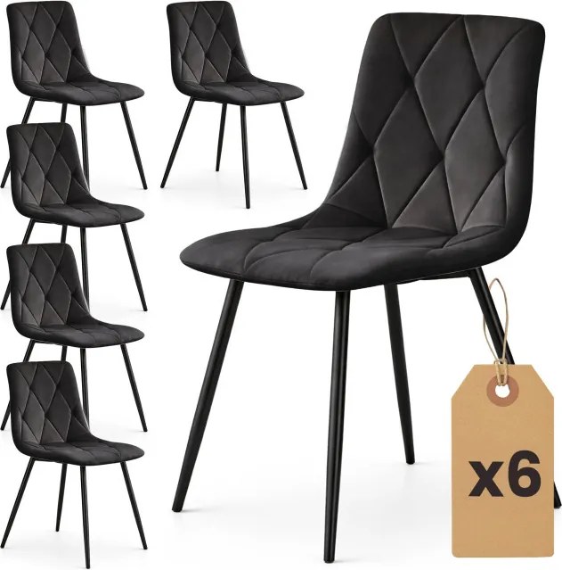 Sada šiestich jedálenských stoličiek MILO zamatové, čierne / čierne nohy (6 ks)