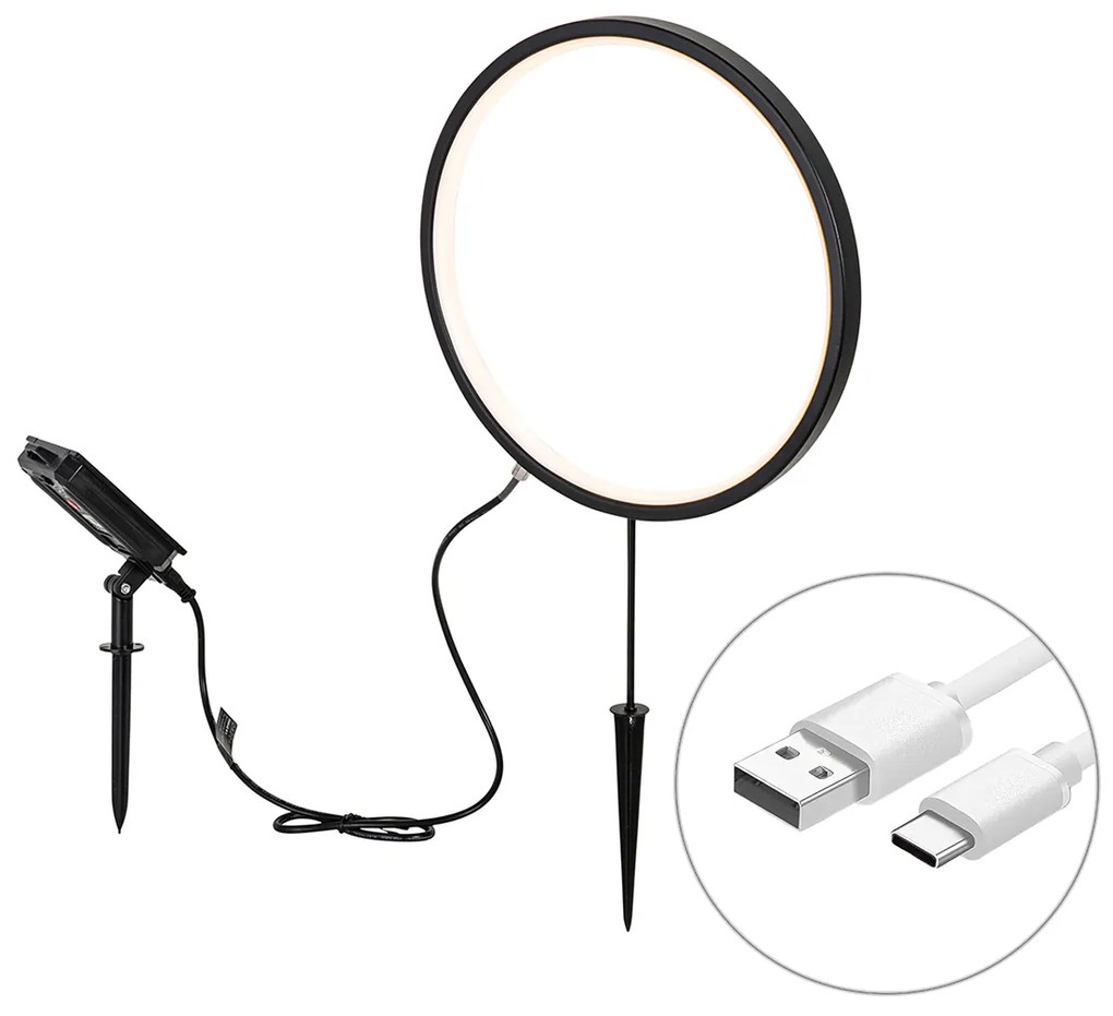 Bodové svetlo čierne 60 cm vrátane nabíjateľnej LED a solárnej IP65 - Adalind