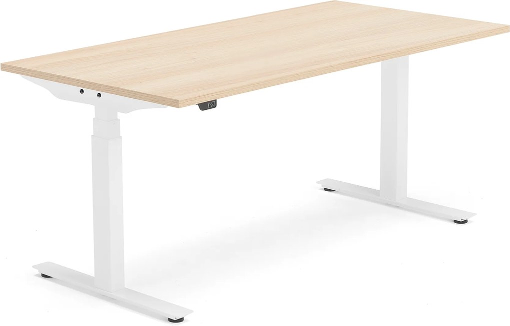Výškovo nastaviteľný stôl Modulus, T-rám, 1600x800 mm, dub/biela
