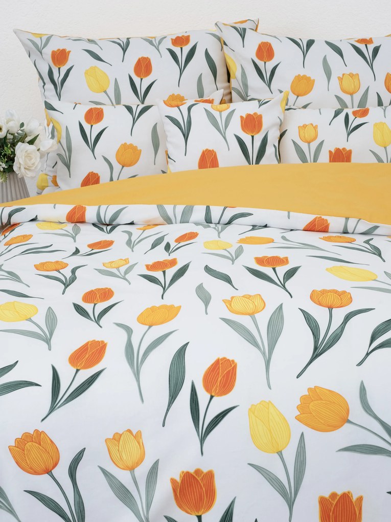 Bavlnené obliečky Renforcé - Kvety tulipánov oranžové