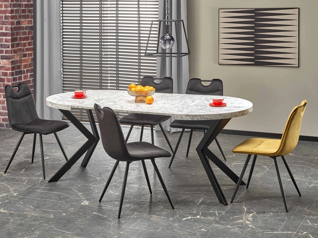 Rozkladací jedálenský stôl 100-250 cm Pepeera (mramor biely + čierna) (pre 6 8 osôb). Vlastná spoľahlivá doprava až k Vám domov. 1049335