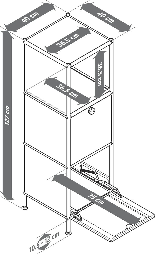 Úzka kovová komoda »CN3« s 2 výklopnými priečinkami