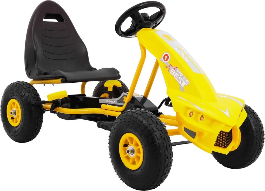 Ramiz Motokára Champion pre deti 3+ Žltá + Nafukovacie pneumatiky + Nastaviteľné sedadlo + Ručná brzda