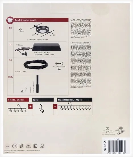 Paulmann 94418 - SADA 5xLED/4,5W Bodové svietidlo ROUNDMAC 230V čierna
