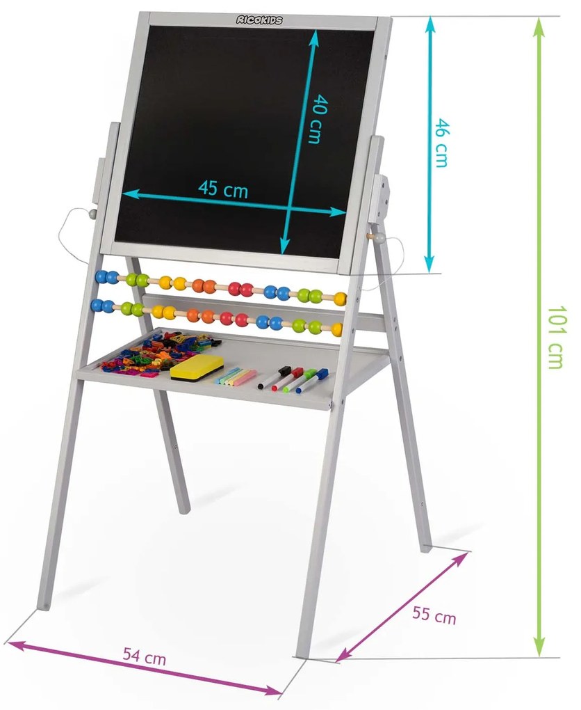 Magnetická otočná tabuľa Ricokids - sivá