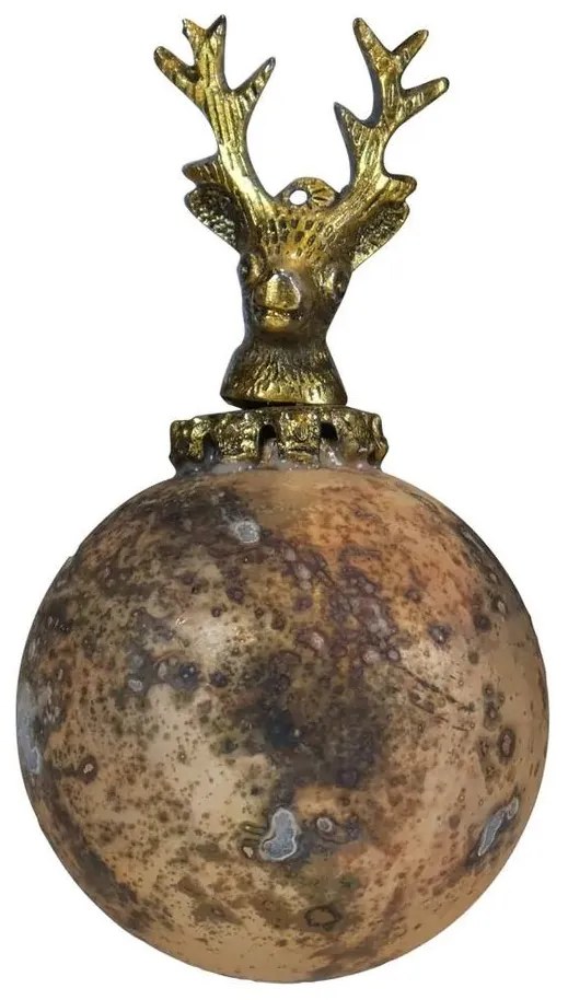 Zlatá antik sklenená vianočná guľa s jeleňom Deer - Ø 8* 14 cm