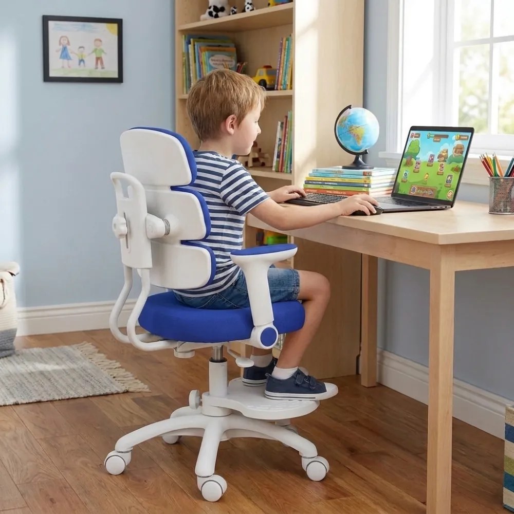 Detská rastúca stolička Neoseat KIDDY THREE — látka, prateľný poťah, tmavo modrá