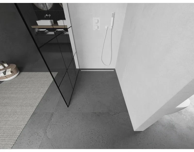 Mexen Kioto, Walk-In sprchová zástena 120 x 200 cm, 8mm sklo číre/čierny vzor, biely profil, 800-120-101-20-77