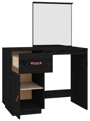 vidaXL Toaletný stolík čierny 95x50x134 cm masívne borovicové drevo-