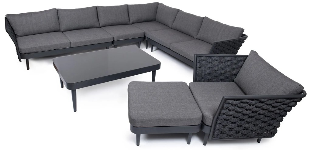 Hliníkový vypletaný rohový nábytok LEONO tmavý